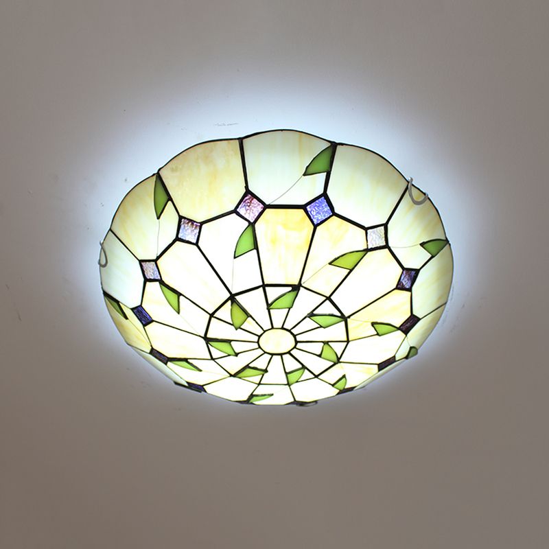 Tiffany Style Bowl Shape Flush Mount Glass 1 Light Ceiling Light for Bedroom