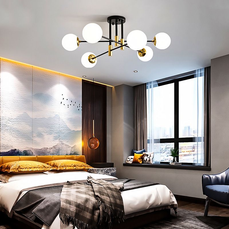 Globe Glass Ceiling Fixture in Modern Creative Style Electroplate Iron Semi Flush Mount for Bedroom