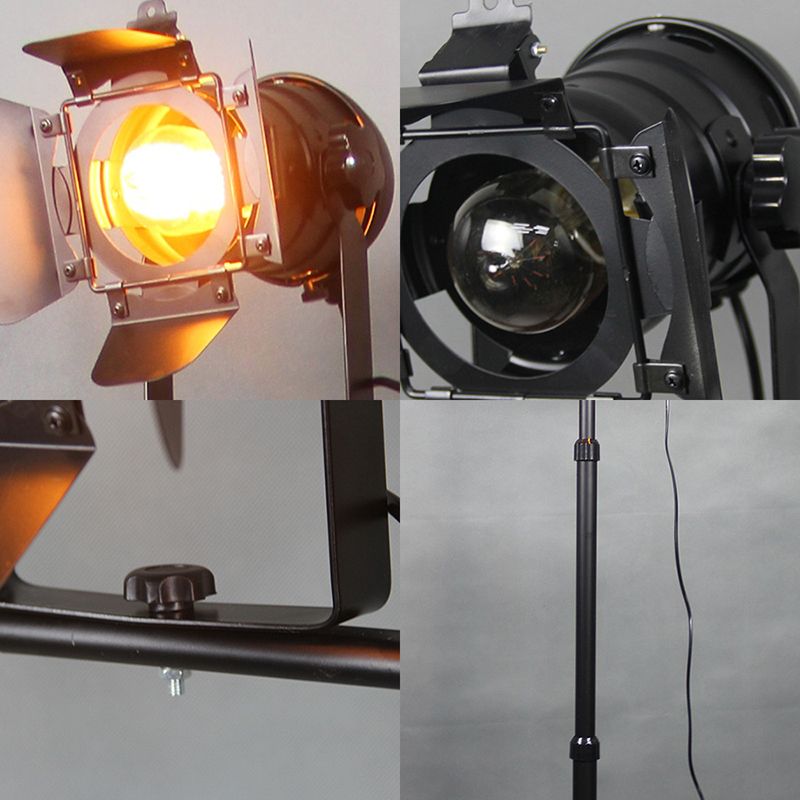 Black/Black and Red 2 Lights Floor Light Industrial Metal Tripod Shade Standing Lamp for Living Room