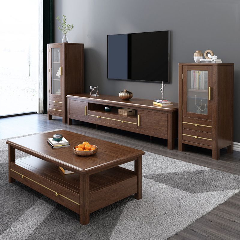 Traditional Walnut TV Stand Console Open Storage TV Media Stand for Living Room