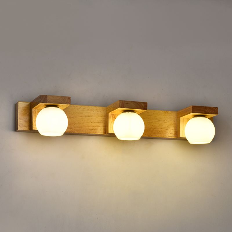 Luz de pared de espejo de bola de madera Luz de luz múltiple moderna lámpara montada en la pared en marrón