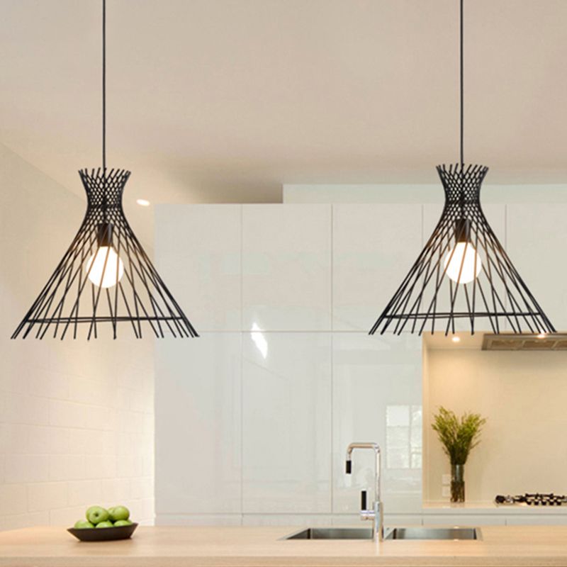 1-Light Hanging Lamp with Cone Shade Iron Modern Kitchen Island Pendant Ceiling Light in Black