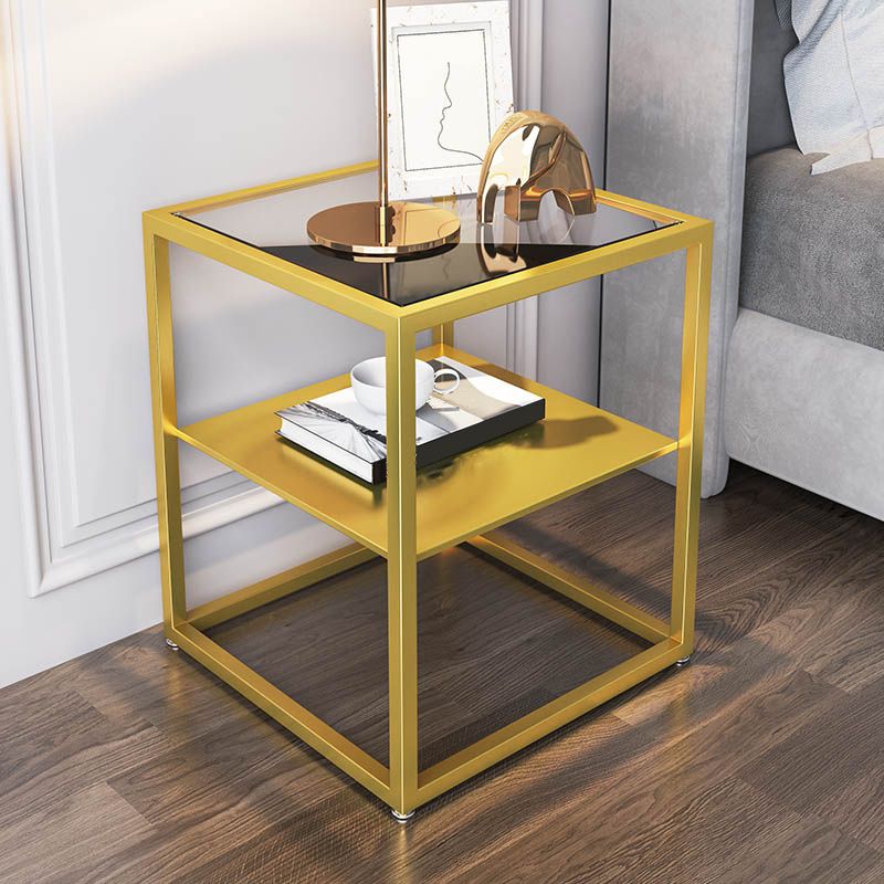 21 Inch H  Night Table Open Storage Metal Glass Top Shelf Included Nightstand