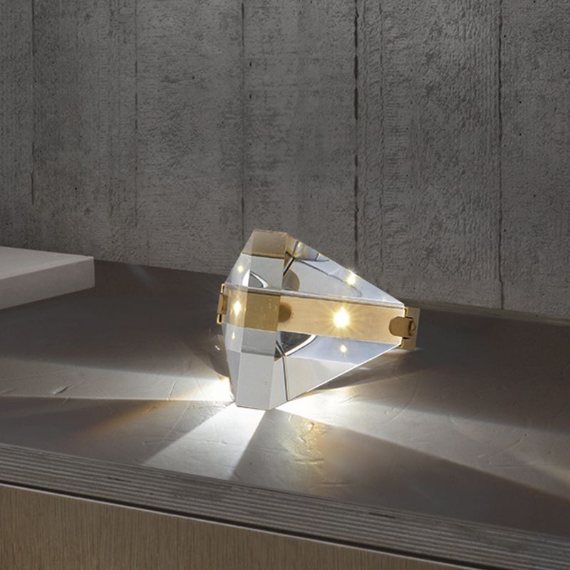 Diamond Table Lighting Contemporary Clear Crystal LED Small Desk Lamp in Brass for Bedroom