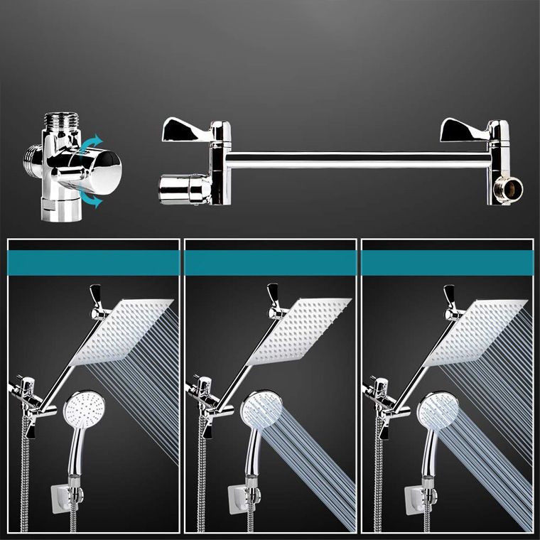 Contemporary Dual Shower Head Square High Arch Shower Head Combo in Chrome