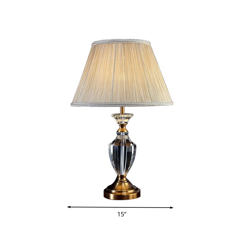 Fabric Pleated Shade Night Light Traditional Style 1 Light Bedroom Table Lamp in Cream Gray with Urn Crystal Base