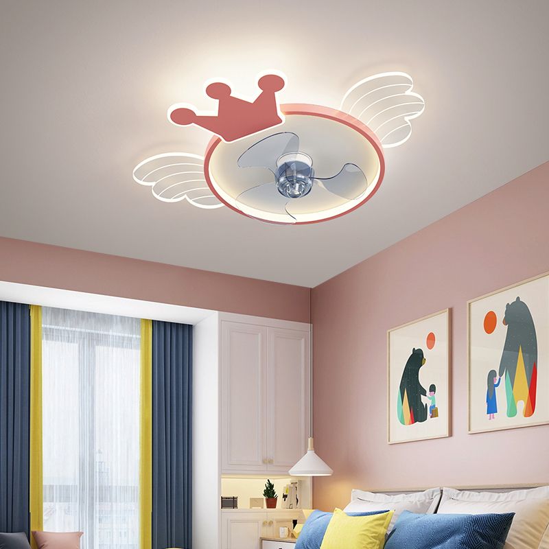 Acrylic Crown and Wings Fan Lamp Cartoon LED Semi Flush Mounted Light for Kids Room