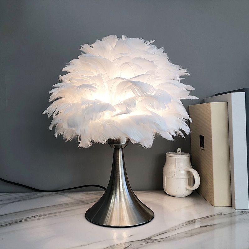 Tree-Like Reading Light Contemporary Feather Grey/White LED Night Table Lamp for Study Room