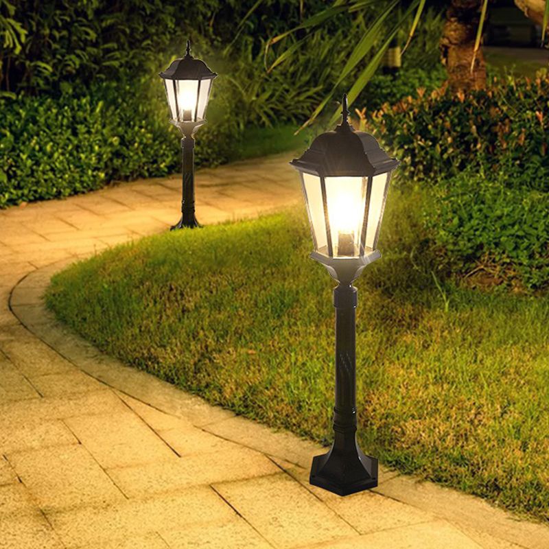 Clear Glass Black LED Ground Light Lantern Retro Style Solar Lawn Lighting for Outdoor