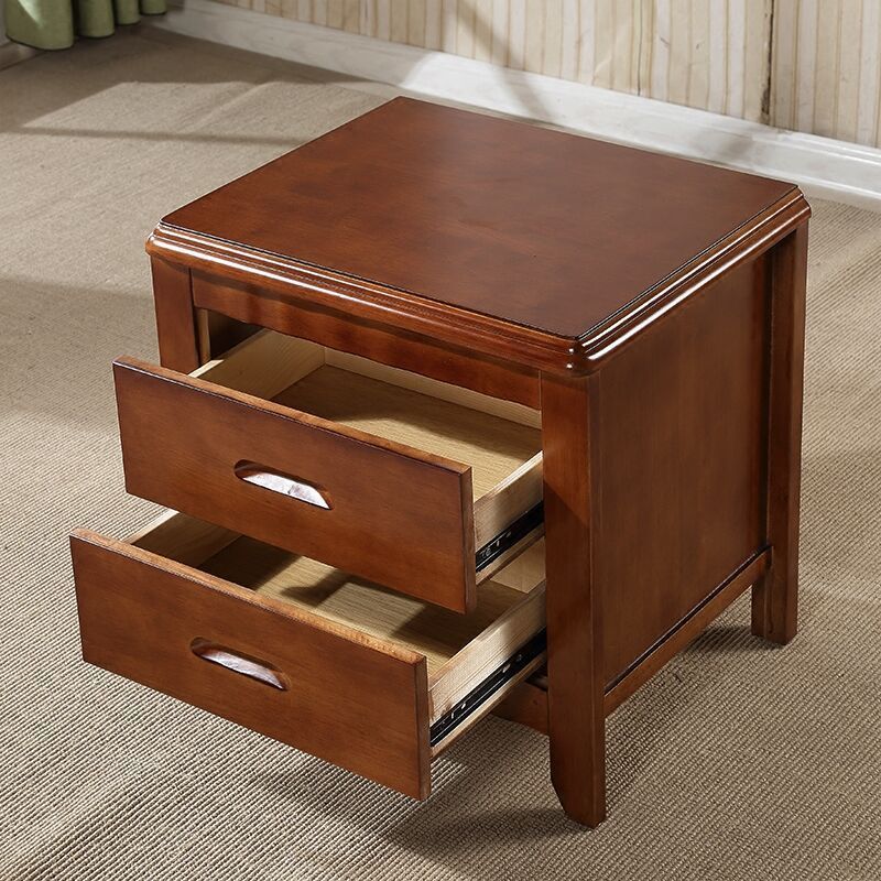 Traditional Lower Shelf Nightstand Solid Wooden Bedside Cabinet with Drawers for Bedroom