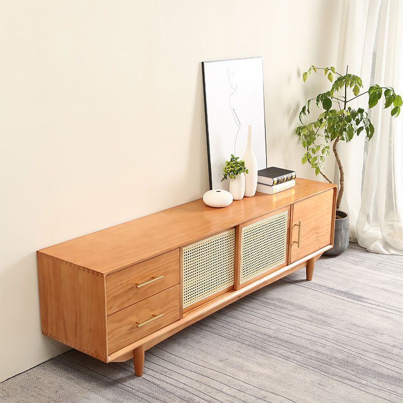 Solid Wood TV Media Console Scandinavian TV Stand with 2 Drawers