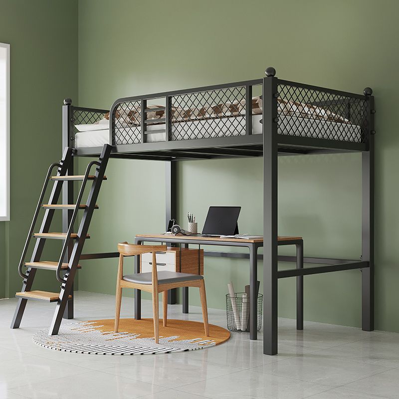 Metal Loft Bed Scandinavian White/Black Kids Bed with Built-In Ladder