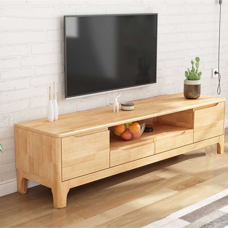 Modern Living Room TV Stand Rubber Wood TV Console with Drawers , 15" D / 16.5" D