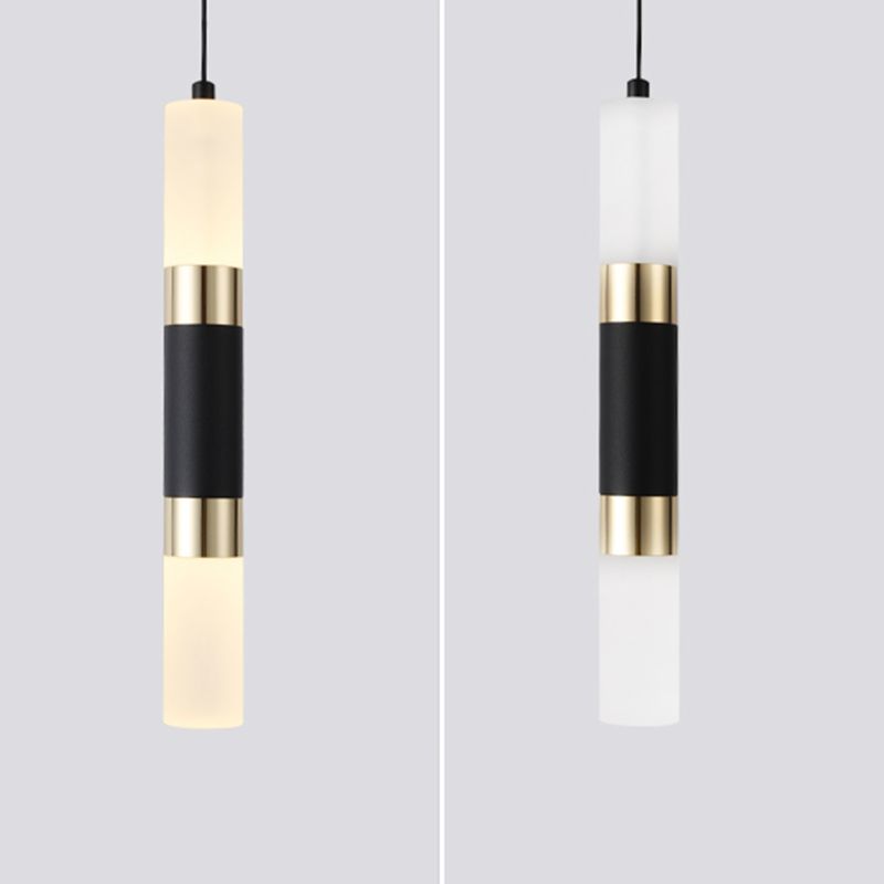 Black Cylindrical LED Pendant Light in Modern Simplicity Aluminium Hanging Lamp with Acrylic Shade