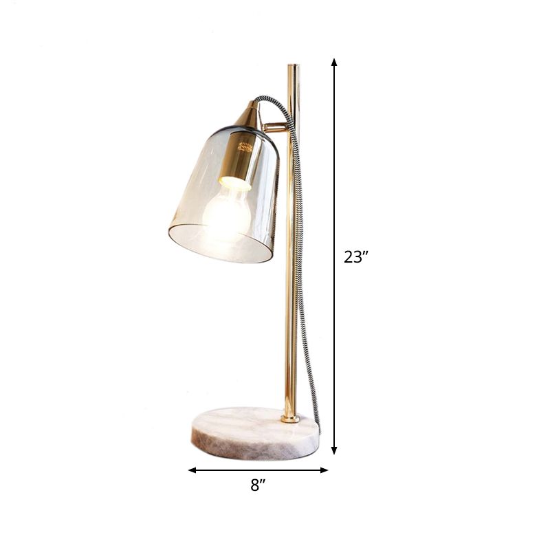 Bell Shade Tisch leichte Mitte des Jahrhunderts transparentes Glas Single Gold Night Lampe mit runden Marmorpodest