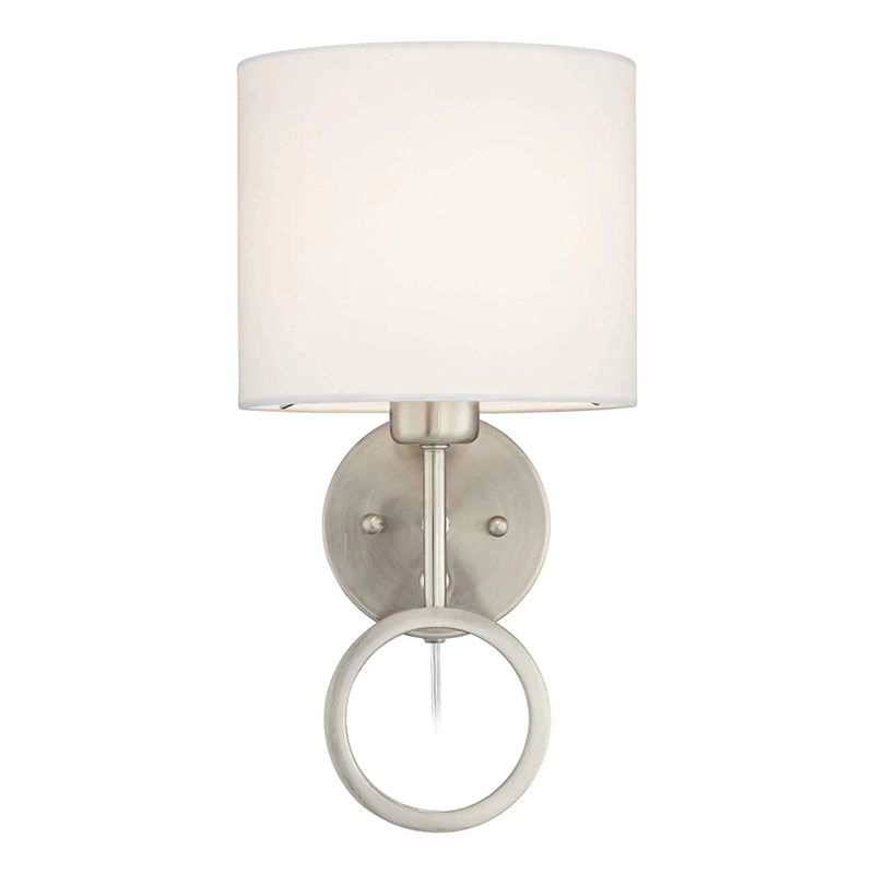 Metal Modern Wall Sconce Cylinder Shape Sconce Lights with Fabric Shade for Bedroom