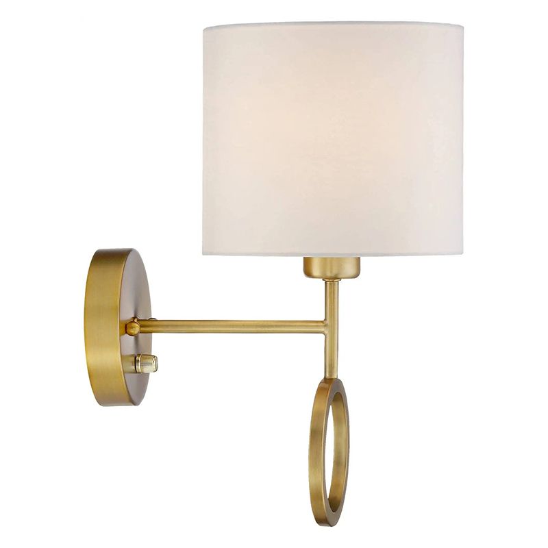 Metal Modern Wall Sconce Cylinder Shape Sconce Lights with Fabric Shade for Bedroom