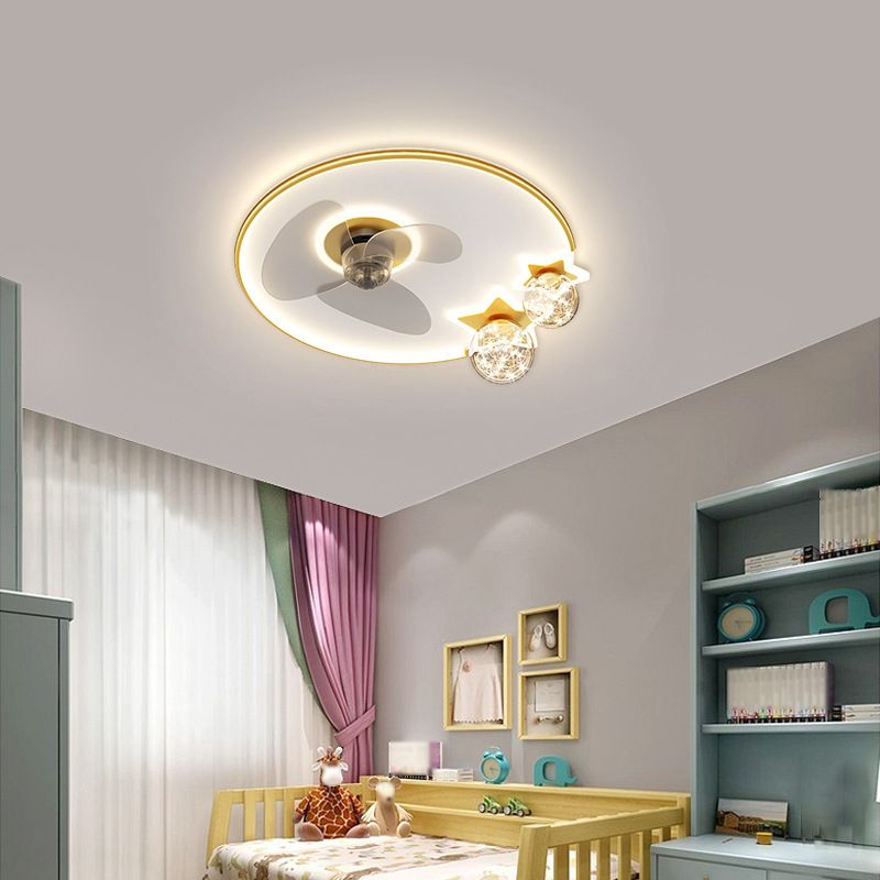 3-Blade Ceiling Fan Children Metallic Polish Finish Fan with Light for Living Room