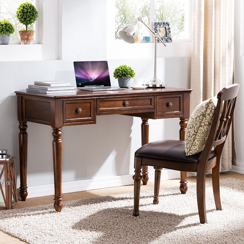 Rectangular Solid Rubberwood Office Desk with Drawers Writing Desk