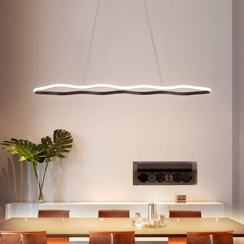 Wave Hanging Ceiling Light Modern Acrylic Coffee 23.5"/36.5"/47" Wide LED Suspension Light in Warm/White Light