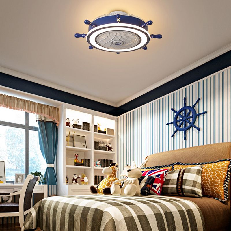 Mediterranean Style Ceiling Fan Lamp LED Circle Shape Ceiling Fan Light for Bedroom