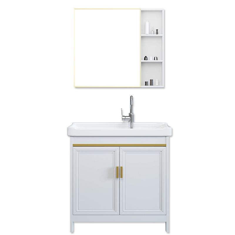 White Bathroom Vanity Metal Frame Single Sink Rectangular Freestanding Vanity with Mirror