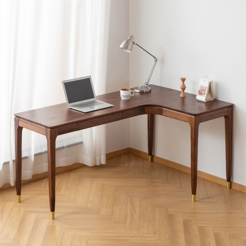 Modern Solid Wood Office Desk L-Shape Single Drawer Writing Desk for Home