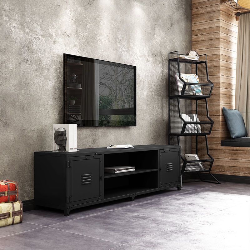 Industrial Metal TV Stand Console 2 Doors Black Media Console TV Stand