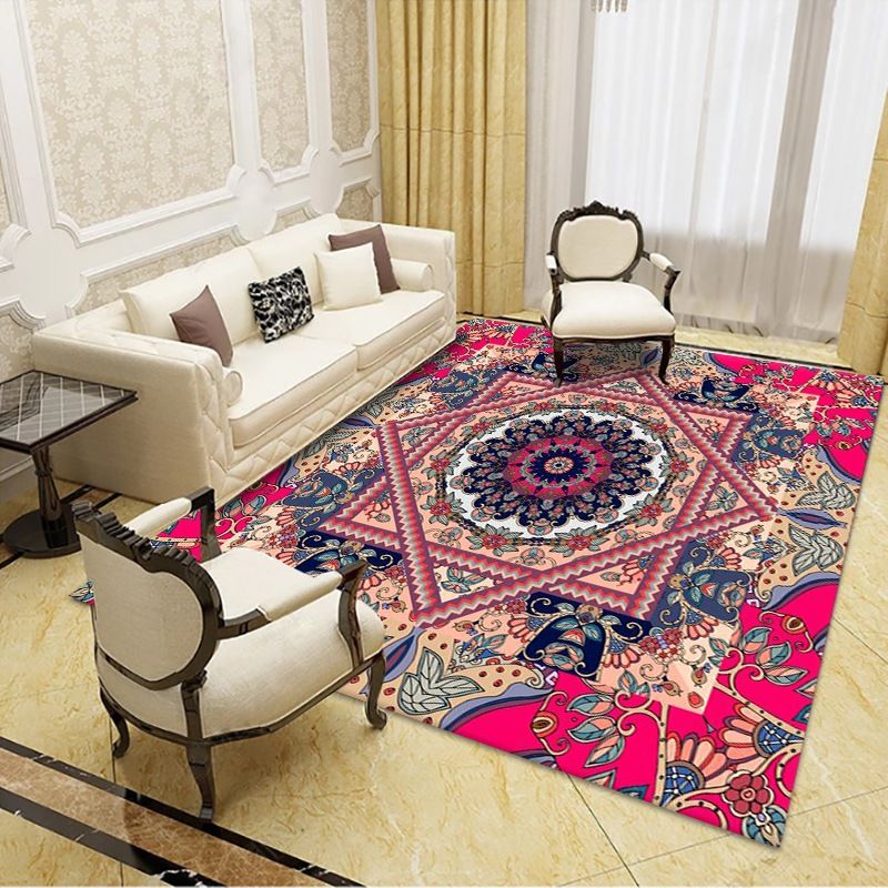 Shabby Chic Medallion Print Rug Polyester Carpet Stain Resistant Indoor Carpet for Living Room