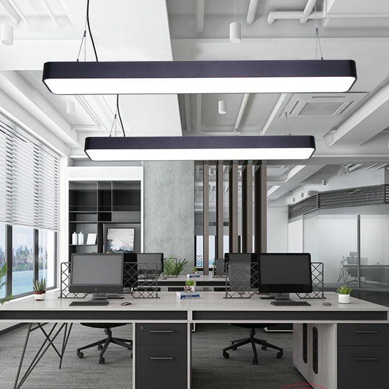 Simple Rectangle Pendant Lighting Metal Office LED Hanging Light with Acrylic Diffuser