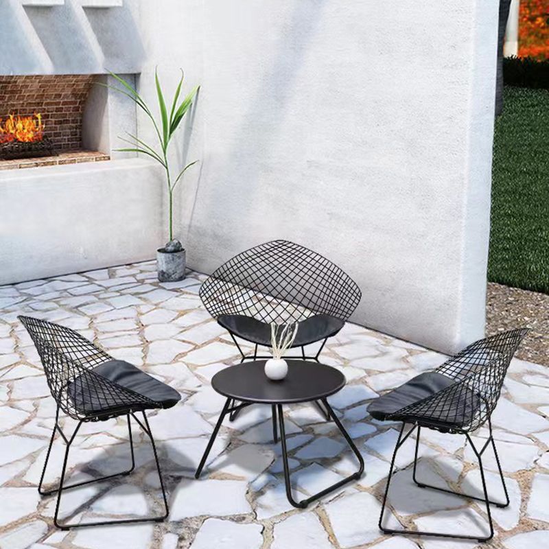 Metal Patio Dining Chair Modern Armless Dining Side Chair in Black/White