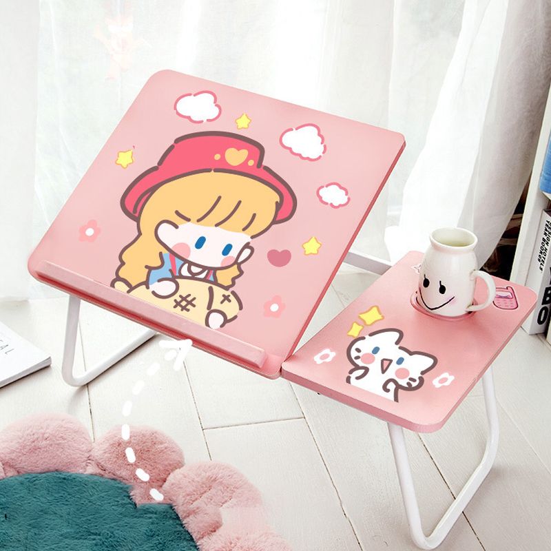 Metal and Wood Kid's Desk White and Pink Foldable Writing Desk for Home