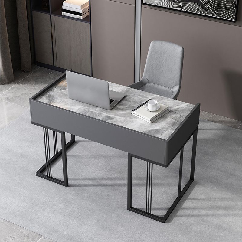 Contemporary Computer Desk Antique Finish Rectangular Office Desk with Metal Legs