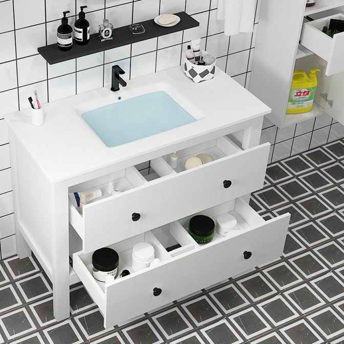 Freestanding Vanity Drawers Single Sink Rectangle Wood Frame Bathroom Vanity with Mirror