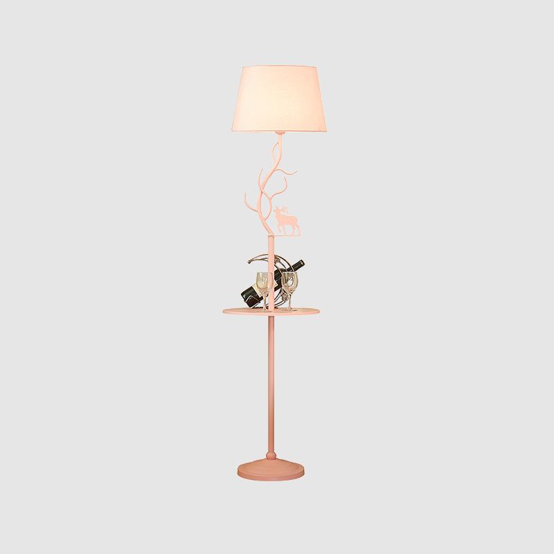 Metallic Cone Deer Decoration Floor Light with Shelf Macaron 1 Bulb Pink Standing Lamp