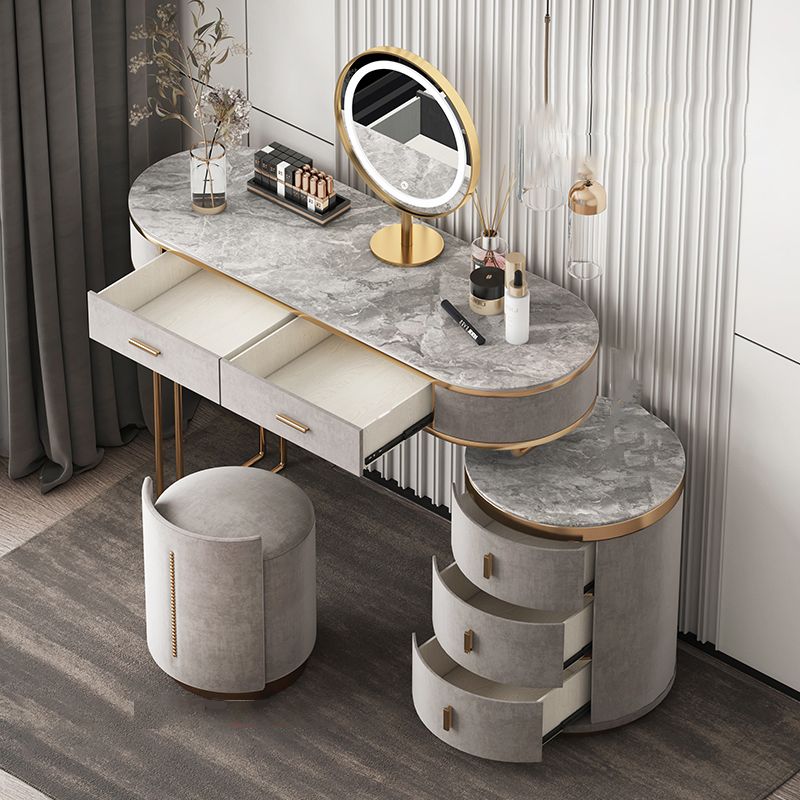 Glam Wood Vanity Dressing Table Gray Vanity Makeup Table Set with Drawer