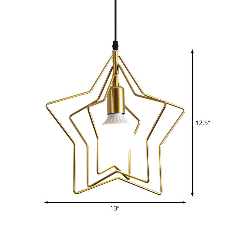 Metal Gold Pendant Light armatuur Triple Star/Round Frame enkel industrieel hangend plafondlicht