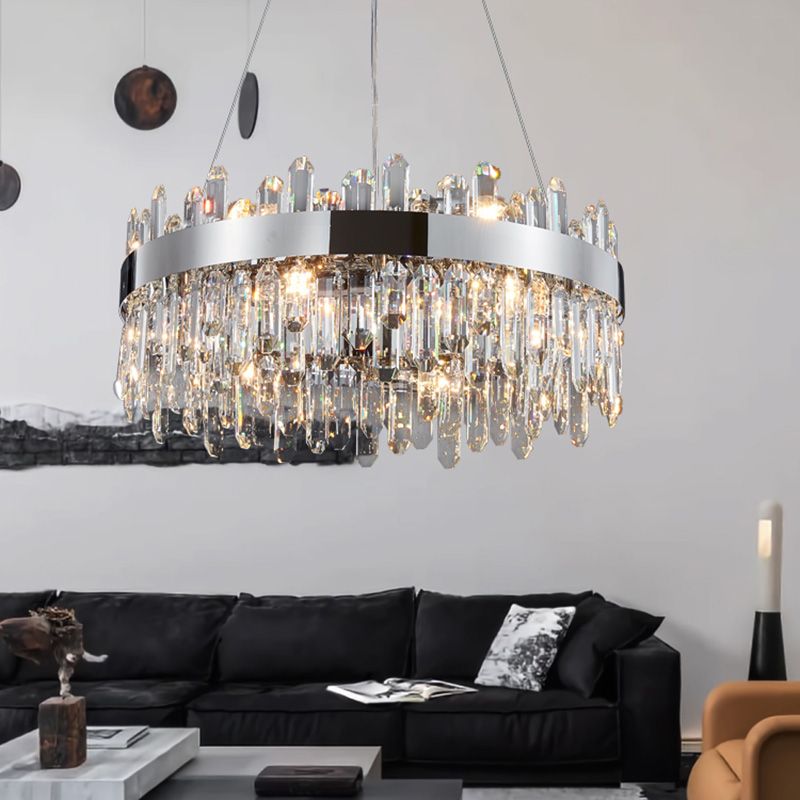 Wheel Shape Chandelier Light Modern Crystal 1-Light Chandelier Lighting Fixture in Silver