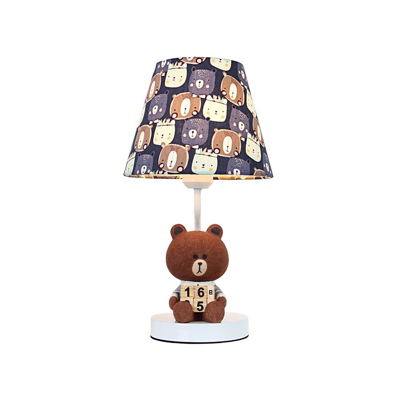 Kids Cartoon Bear/Rabbit Base Reading Book Light Fabric 1 Head Study Room Task Lighting in White/Brown