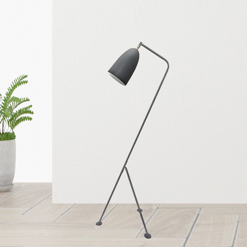 Tripod Floor Light with Bell Shade Modern Style Metallic 1 Light Black/White Floor Lamp for Bedroom