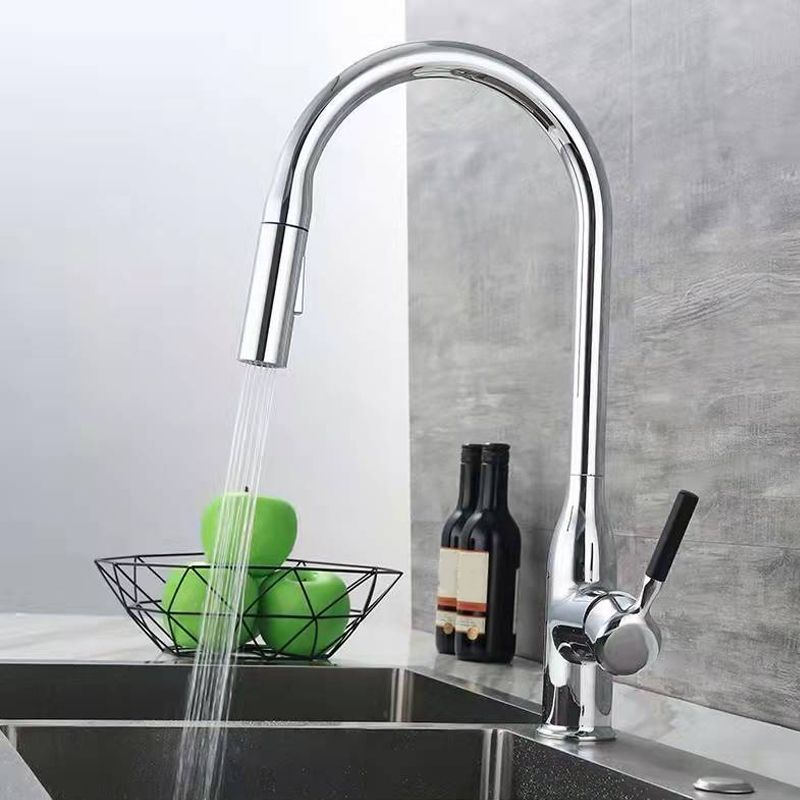 Contemporary Faucet Copper Single Handle High Arc Retractable Faucet for Kitchen