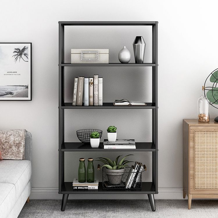 Modern Style Metal Bookshelf Black Open Back Bookcase for Home Office