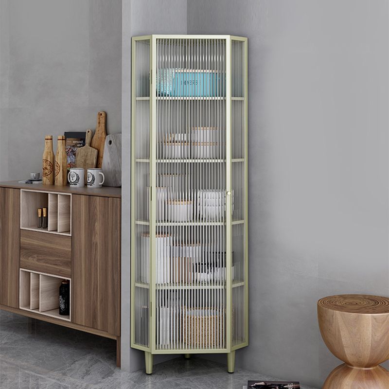 Contemporary Metal Curio Cabinet Corner Unit Display Cabinet with Doors for Dining Room