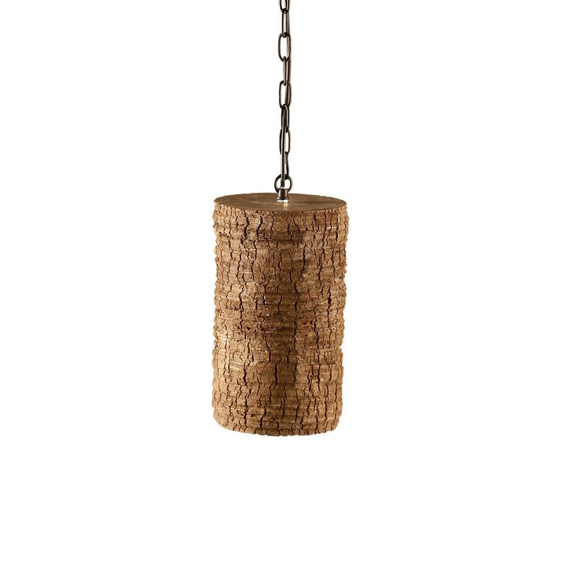 1 Light Cylinder Hanging Light Kit Industrial Brown Resin Pendant Ceiling Lamp with Timber Pile Design