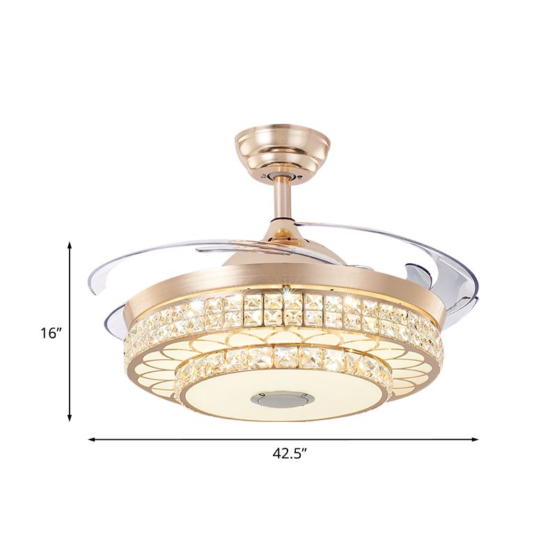 2 Tiers Parlor LED Ceiling Fan Light Modern Crystal 3 Blades Gold Semi Flush Mount, 42.5" Wide