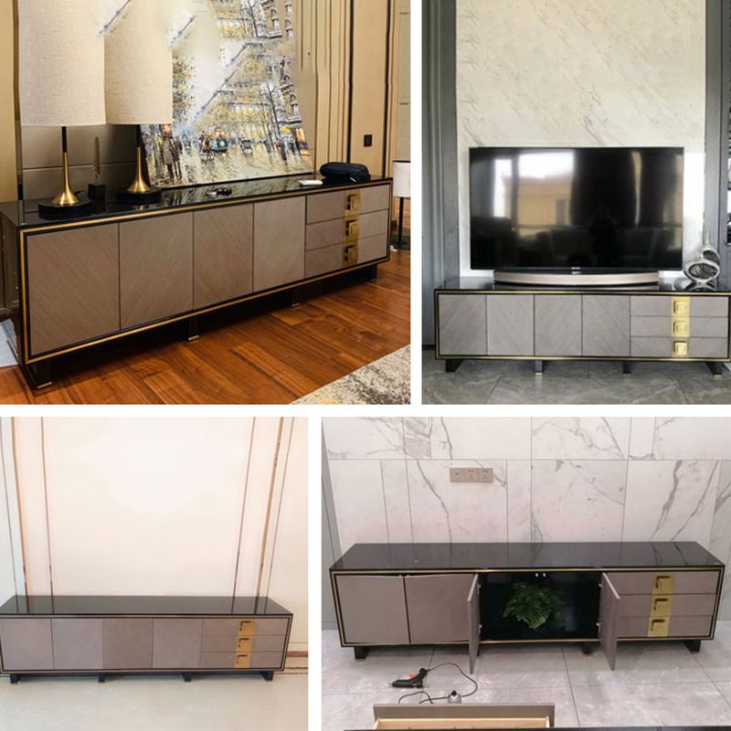 Glam Style Stone TV Stand Enclosed Storage TV Cabinet with 3 Drawers