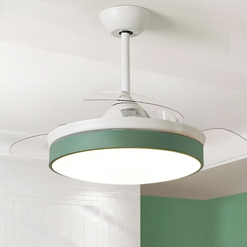 Round Shape Ceiling Fan Light Kids Style Metal Single Light LED Flush Light for Bedroom