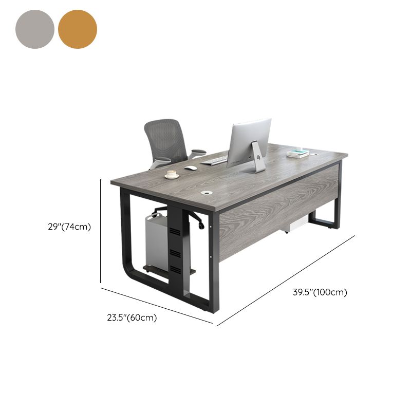 Rectangular Shaped Office Writing Table Wood with 2 Legs in Grey/Brown