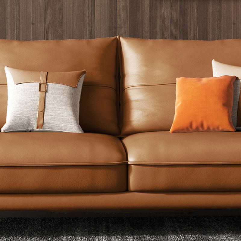 Brown Genuine Leather Sectional Pillow Top Arm Sofa with Pillows