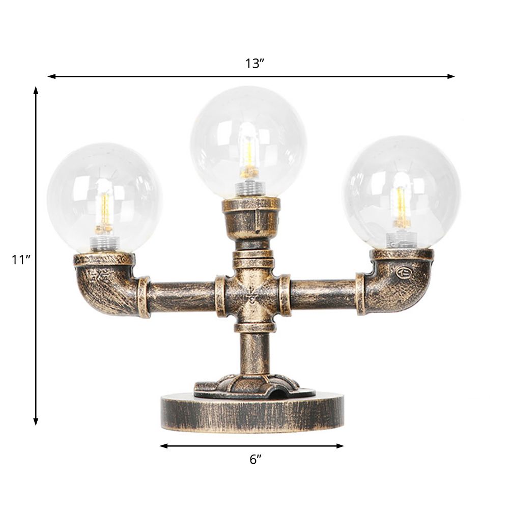 Clear/Amber Glass Antique Bronze Desk Light Globe 2/3-Light Industrial Task Lighting with Base